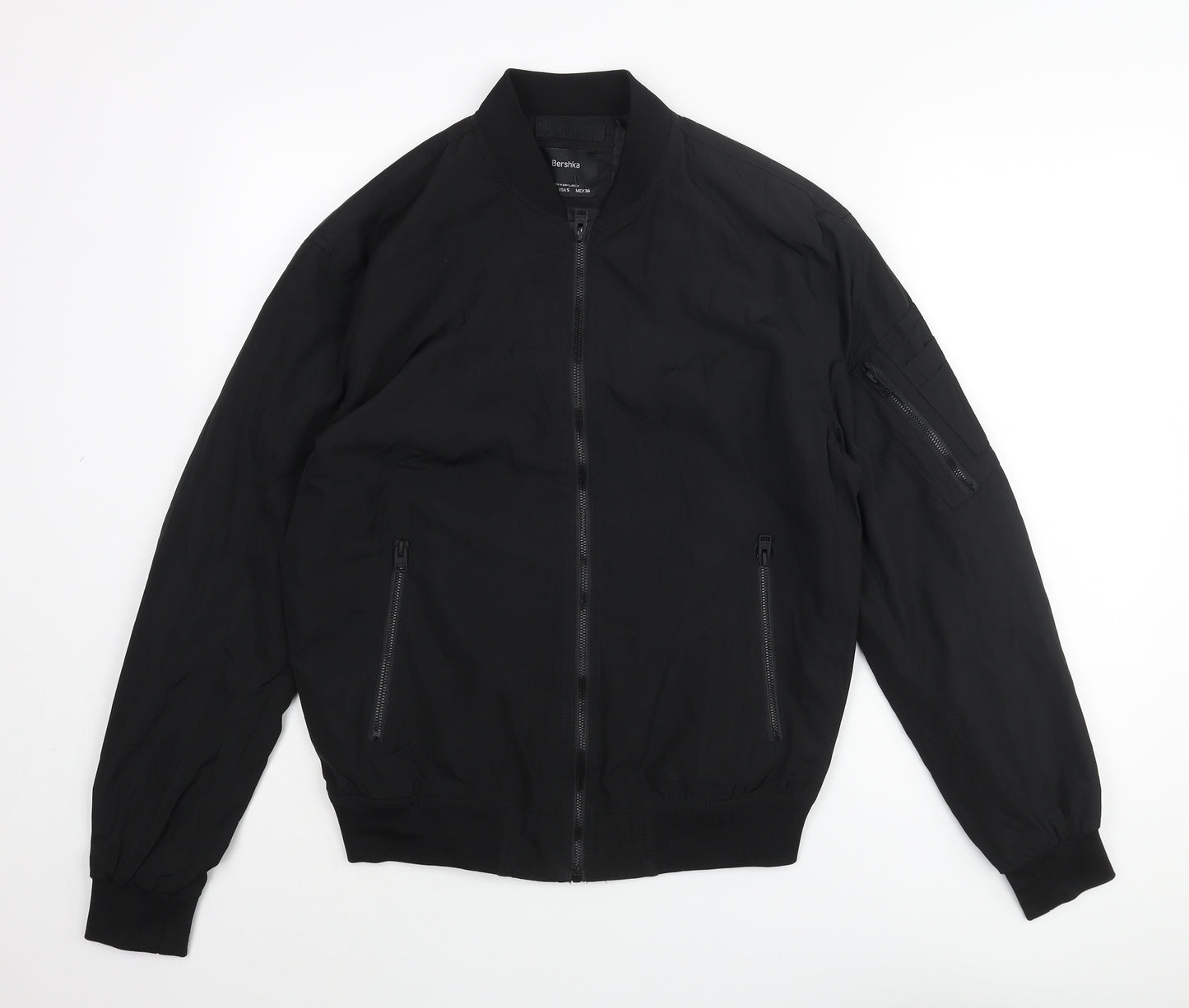 Bershka Mens Black Bomber Jacket Jacket Size S Zip