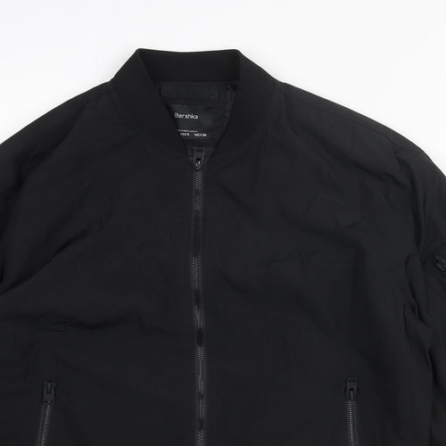 Bershka Mens Black Bomber Jacket Jacket Size S Zip