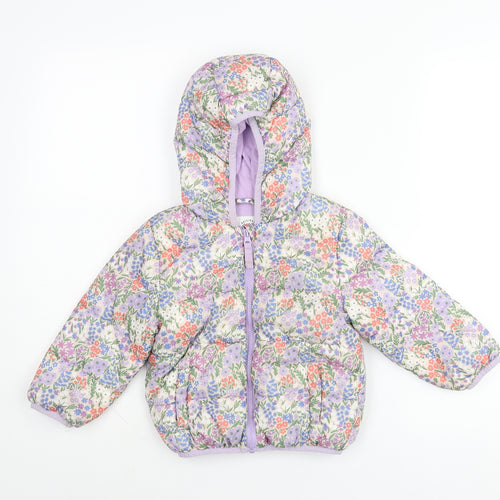 Marks and Spencer Girls Multicoloured Floral Puffer Jacket Coat Size 2-3 Years Zip