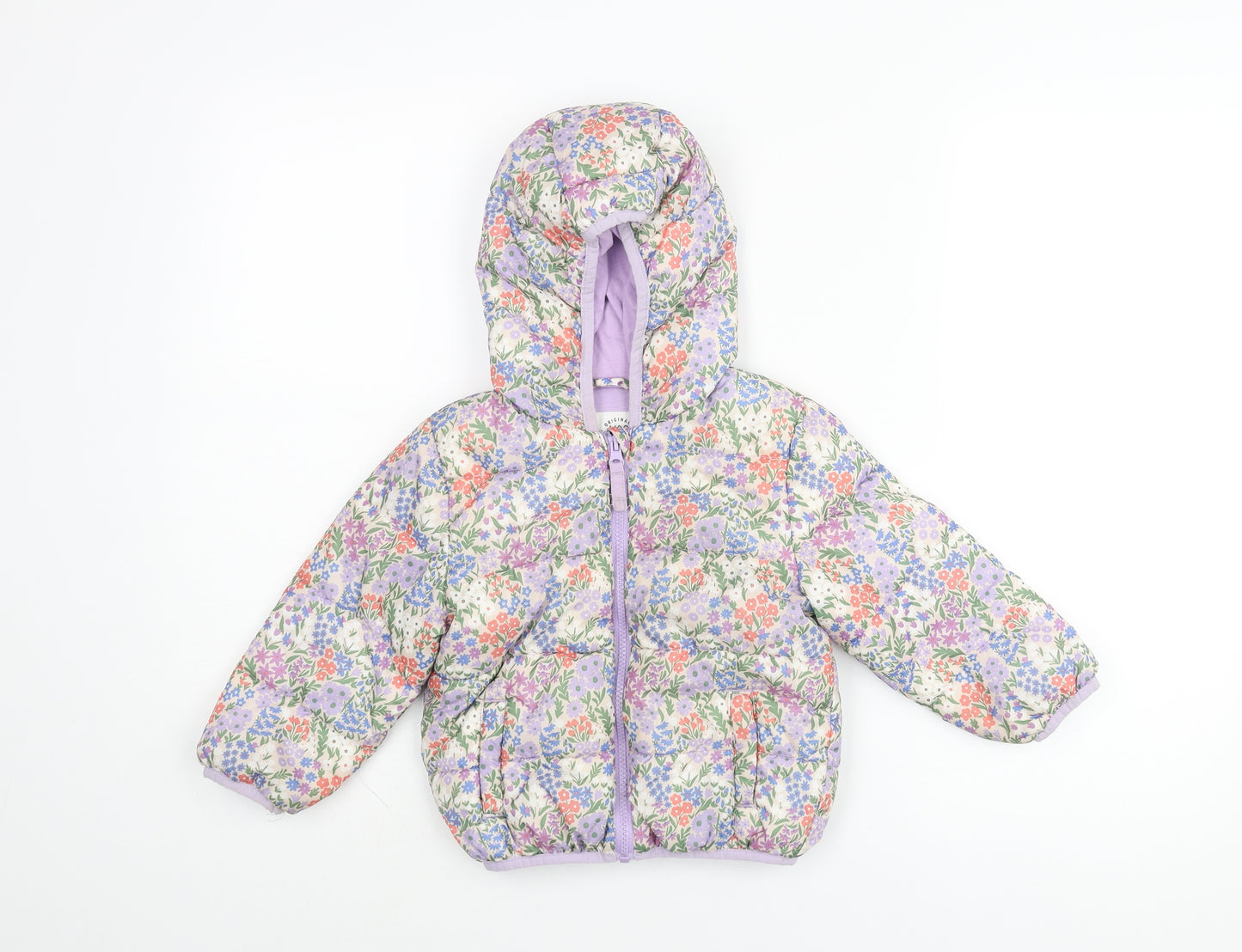 Marks and Spencer Girls Multicoloured Floral Puffer Jacket Coat Size 2-3 Years Zip