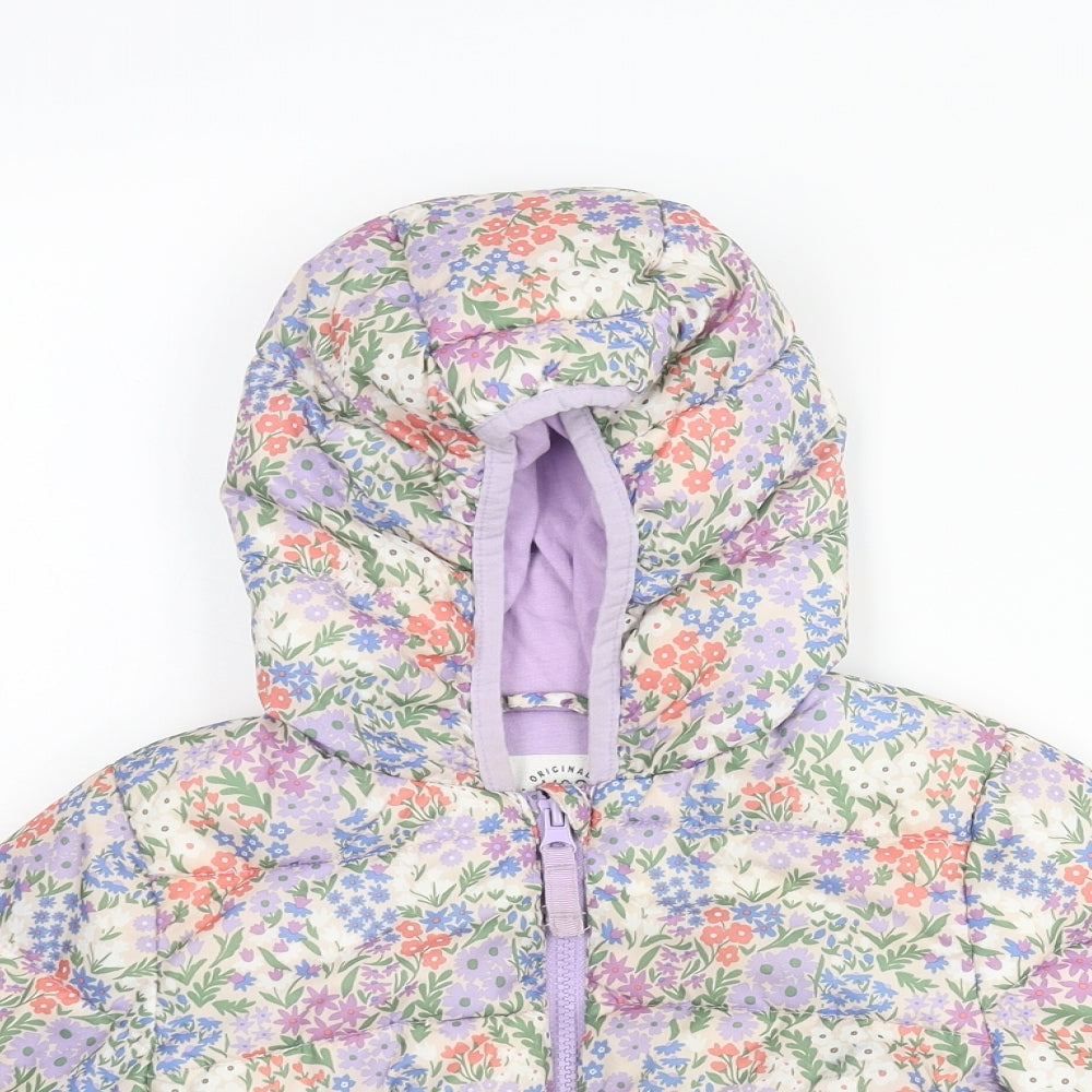 Marks and Spencer Girls Multicoloured Floral Puffer Jacket Coat Size 2-3 Years Zip