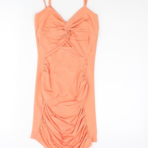 Boohoo Womens Pink Polyester Mini Size 8 Sweetheart Pullover - Rouched Knot Detail