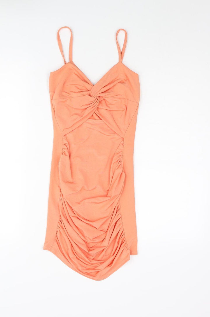Boohoo Womens Pink Polyester Mini Size 8 Sweetheart Pullover - Rouched Knot Detail