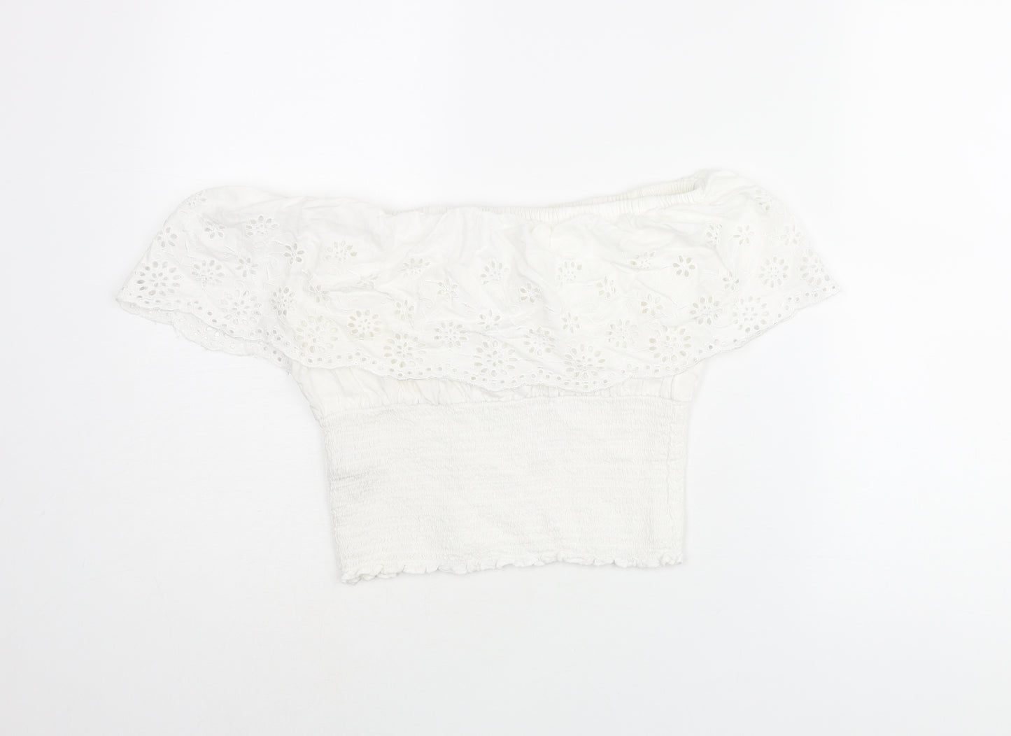 New Look Girls White Viscose Basic Blouse Size 15 Years Off the Shoulder Pullover - Rouched Lace Detail