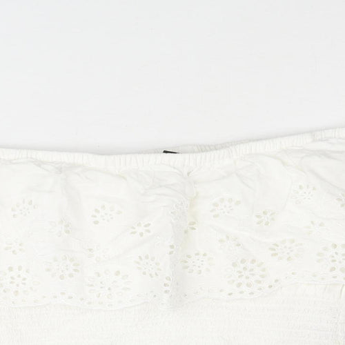 New Look Girls White Viscose Basic Blouse Size 15 Years Off the Shoulder Pullover - Rouched Lace Detail