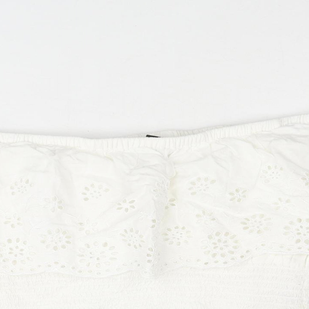 New Look Girls White Viscose Basic Blouse Size 15 Years Off the Shoulder Pullover - Rouched Lace Detail
