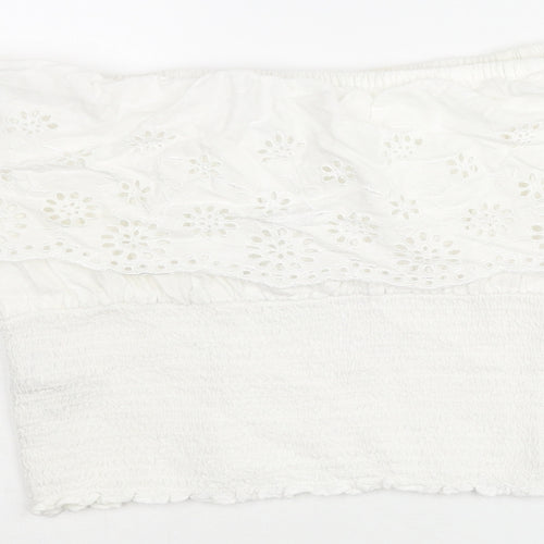 New Look Girls White Viscose Basic Blouse Size 15 Years Off the Shoulder Pullover - Rouched Lace Detail