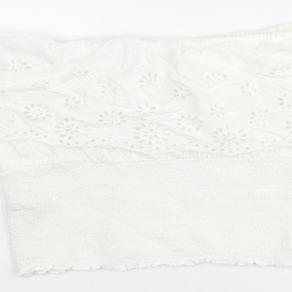 New Look Girls White Viscose Basic Blouse Size 15 Years Off the Shoulder Pullover - Rouched Lace Detail