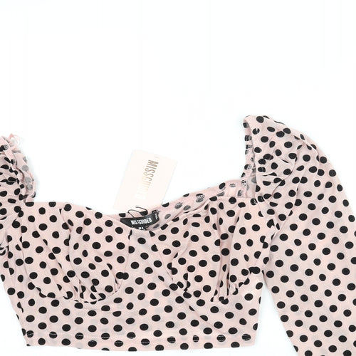 Missguided Womens Pink Polka Dot Polyester Cropped Blouse Size 8 Sweetheart - Semi Sheer