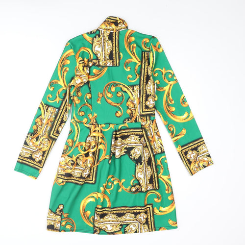 Stylewise Womens Gold Geometric Polyester Jacket Dress Size 6 Collared Button