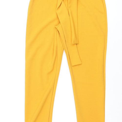 PRETTYLITTLETHING Womens Yellow Polyester Trousers Size 8 L30 in Regular - Frill Waistband Belted