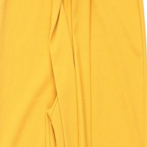 PRETTYLITTLETHING Womens Yellow Polyester Trousers Size 8 L30 in Regular - Frill Waistband Belted