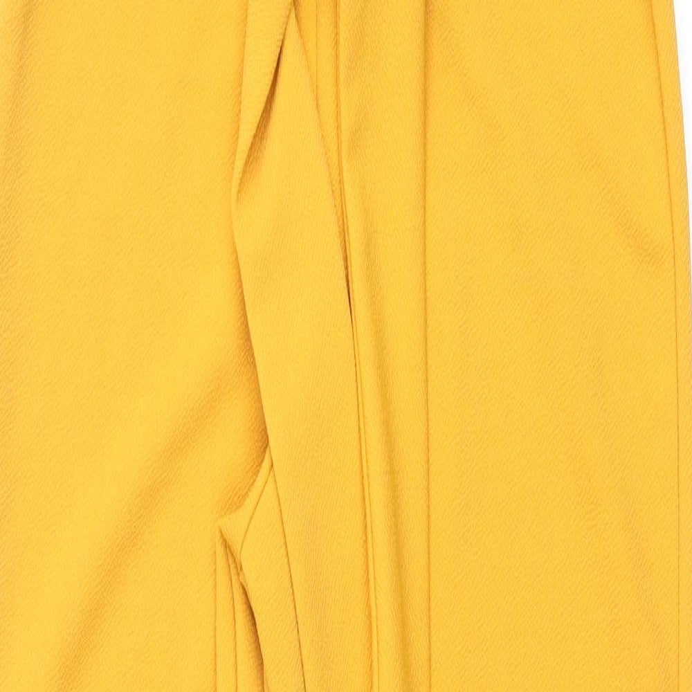 PRETTYLITTLETHING Womens Yellow Polyester Trousers Size 8 L30 in Regular - Frill Waistband Belted