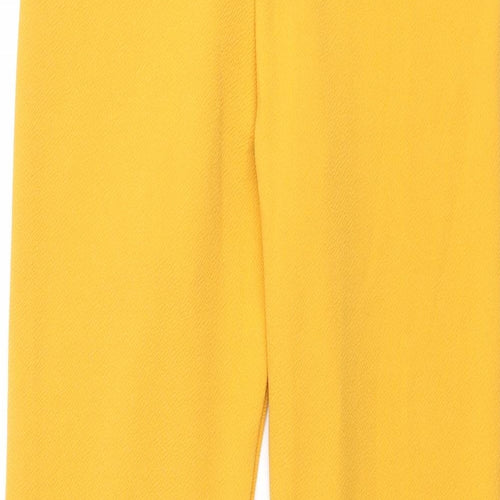 PRETTYLITTLETHING Womens Yellow Polyester Trousers Size 8 L30 in Regular - Frill Waistband Belted
