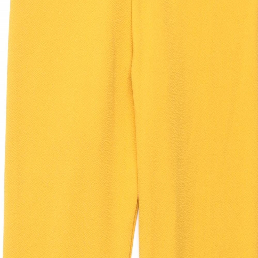 PRETTYLITTLETHING Womens Yellow Polyester Trousers Size 8 L30 in Regular - Frill Waistband Belted