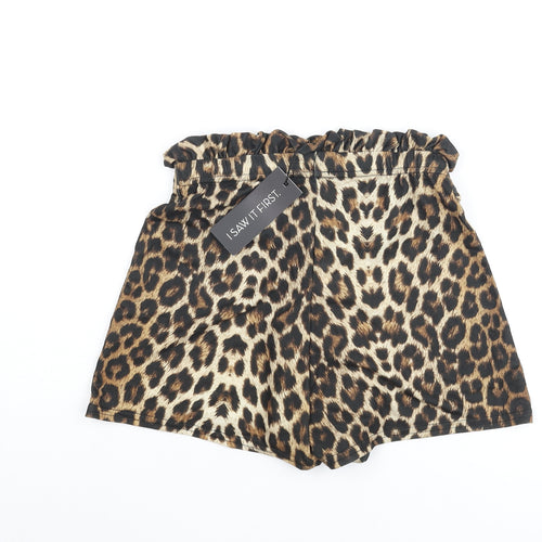 I SAW IT FIRST Womens Brown Animal Print Polyester Basic Shorts Size 8 Regular Pull On - Leopard Print Belted