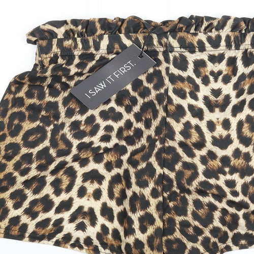 I SAW IT FIRST Womens Brown Animal Print Polyester Basic Shorts Size 8 Regular Pull On - Leopard Print Belted