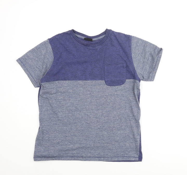 NEXT Boys Blue Colourblock Cotton Basic T-Shirt Size 13 Years Crew Neck Pullover