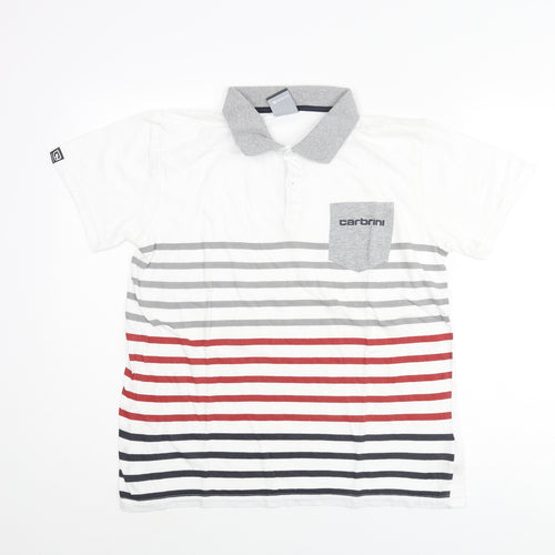 Carbrini Boys White Cotton Basic Polo Size 13-14 Years Collared Button - Stripe Print Logo