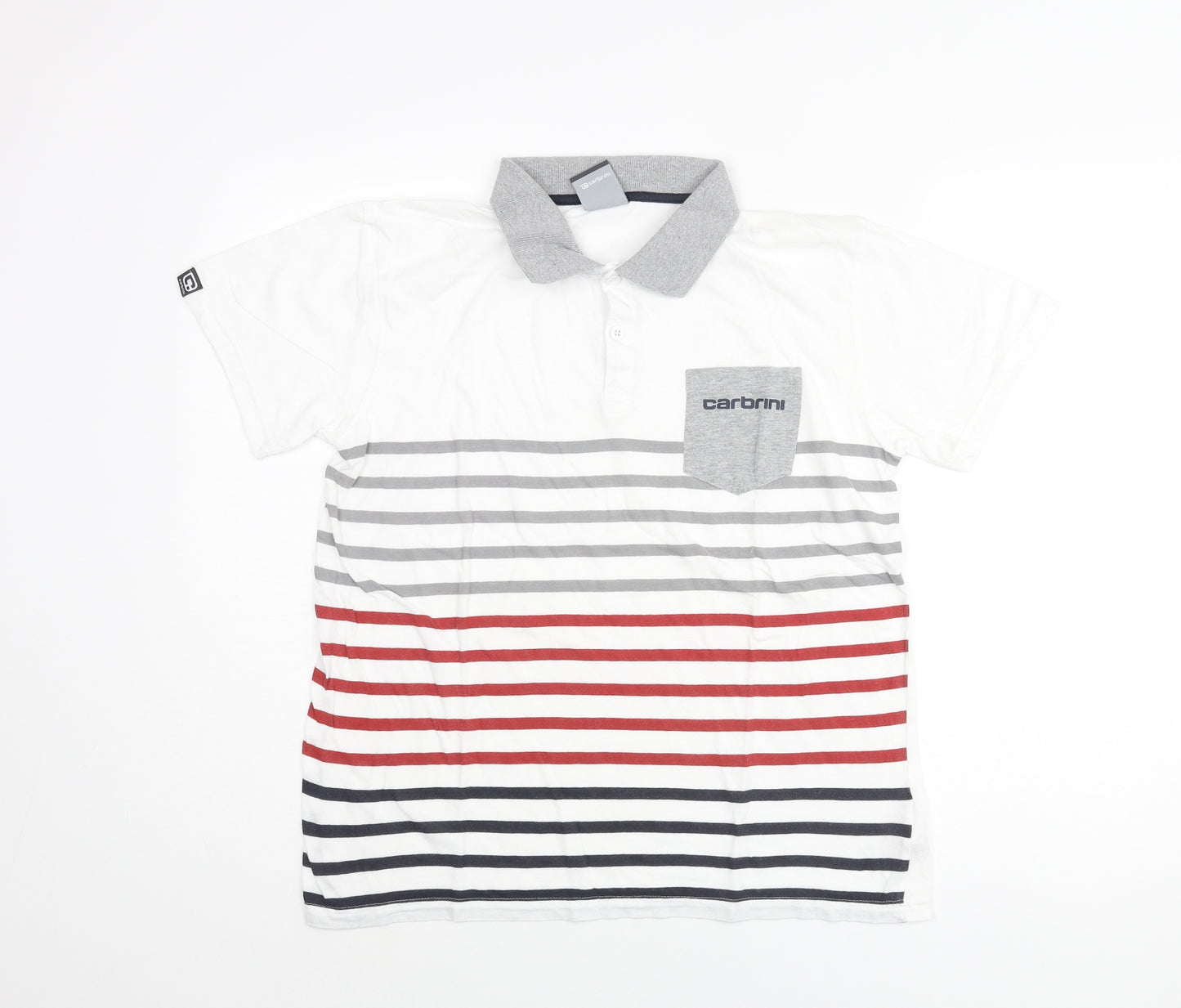Carbrini Boys White Cotton Basic Polo Size 13-14 Years Collared Button - Stripe Print Logo
