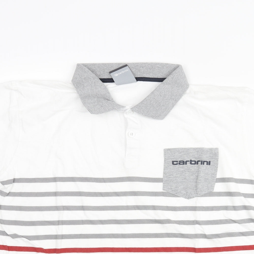 Carbrini Boys White Cotton Basic Polo Size 13-14 Years Collared Button - Stripe Print Logo