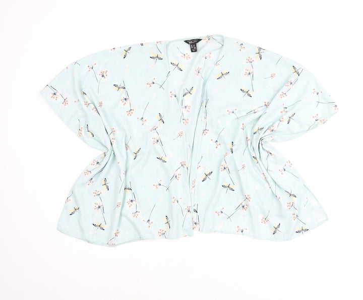 New Look Girls Blue Geometric Polyester Kimono Blouse Size M V-Neck - Dragonfly Print