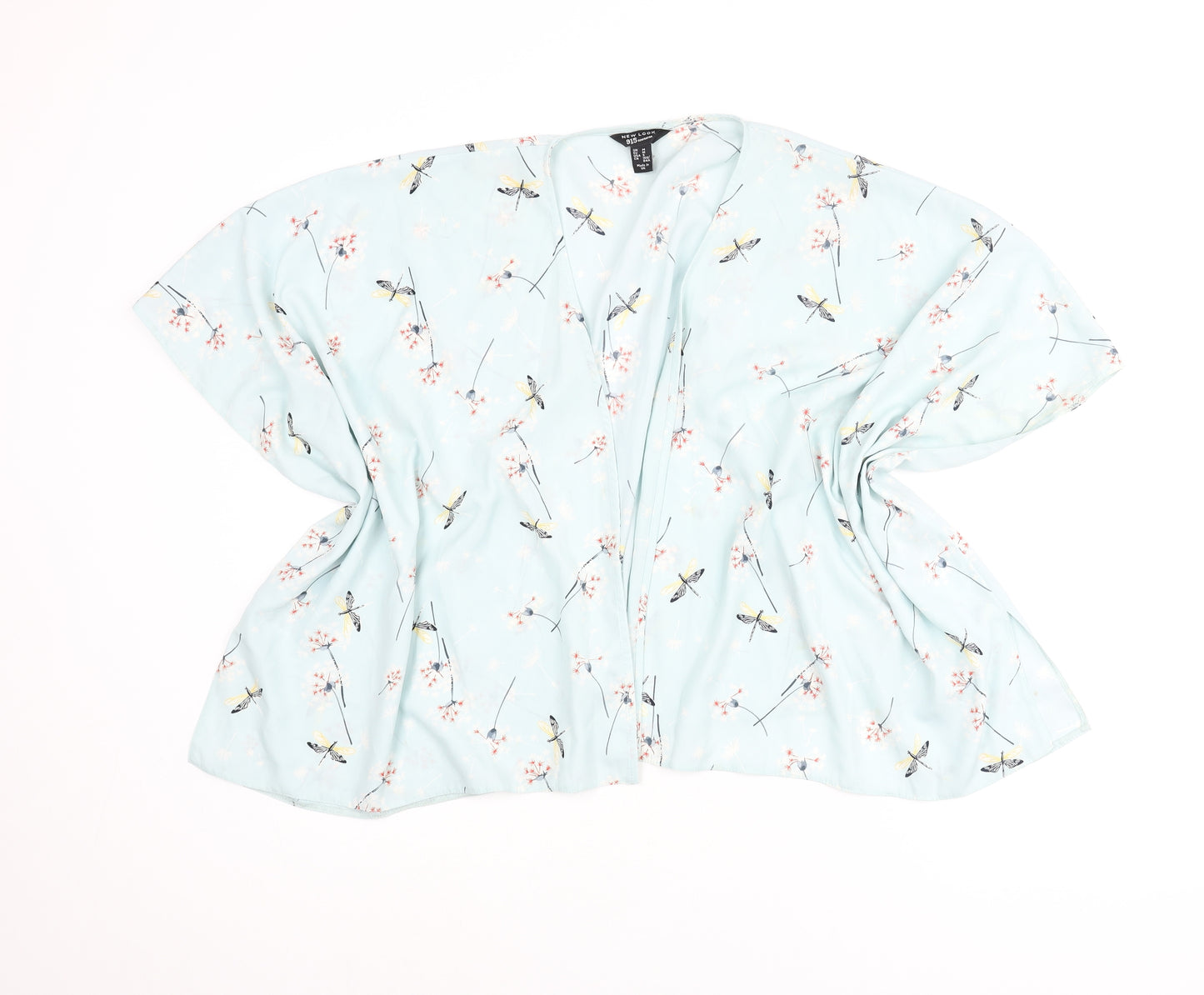 New Look Girls Blue Geometric Polyester Kimono Blouse Size M V-Neck - Dragonfly Print