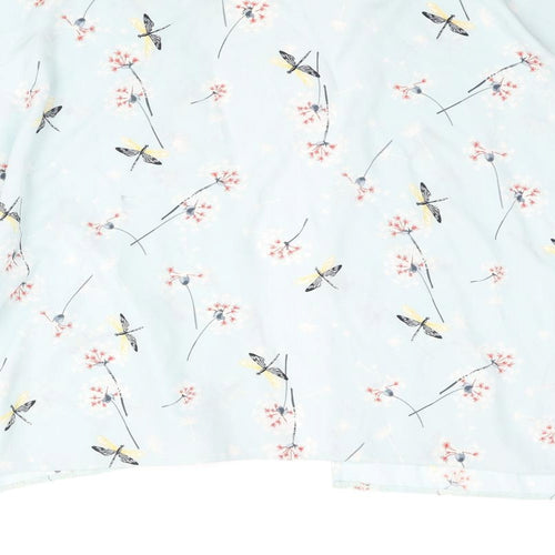 New Look Girls Blue Geometric Polyester Kimono Blouse Size M V-Neck - Dragonfly Print
