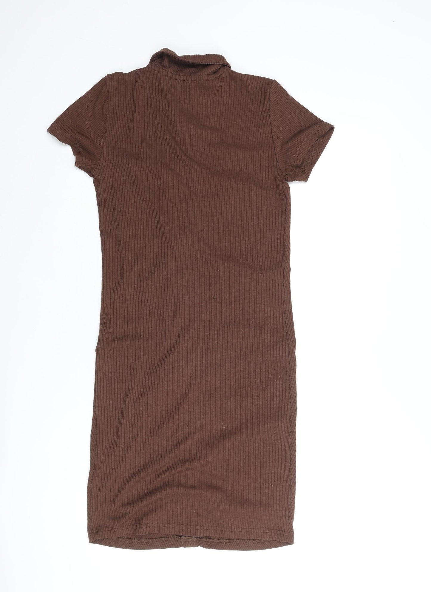 Cropp Womens Brown Polyester Bodycon Size M Collared Pullover - Rouched Button Detail