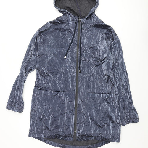 James Lakeland Womens Blue Rain Coat Coat Size 12 Zip