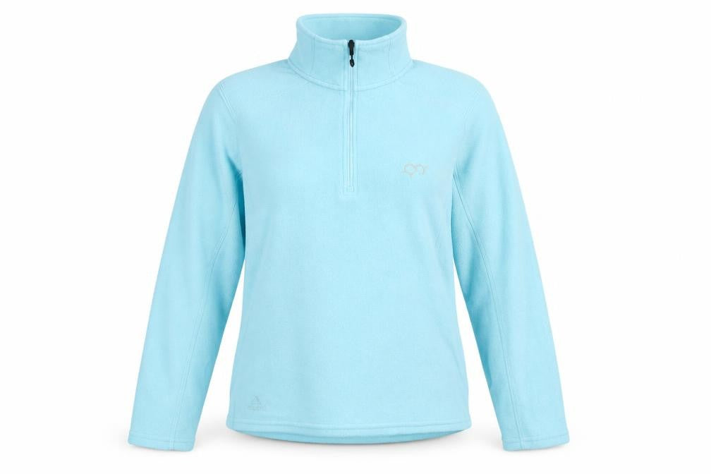 Front view of Technicals women’s blue polyester pullover sweatshirt, size UK 16, zip