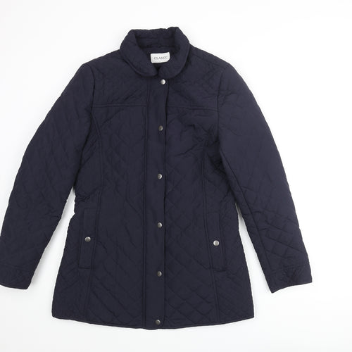 Classic Womens Blue Quilted Coat Size 10 Zip