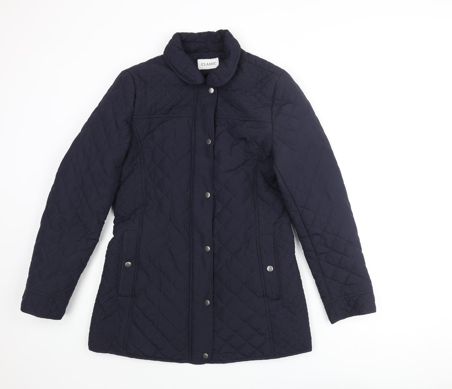 Classic Womens Blue Quilted Coat Size 10 Zip