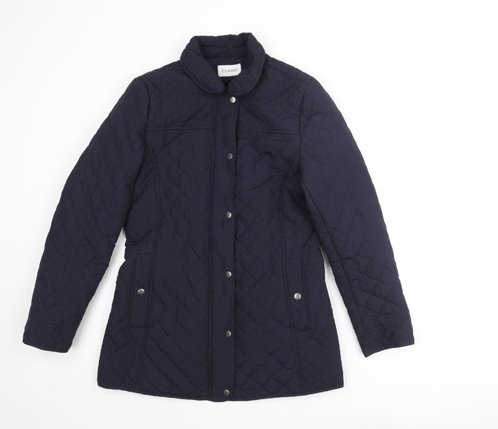 Classic Womens Blue Quilted Coat Size 10 Zip