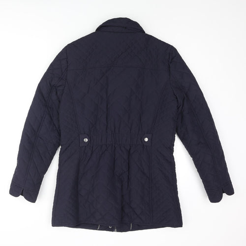 Classic Womens Blue Quilted Coat Size 10 Zip