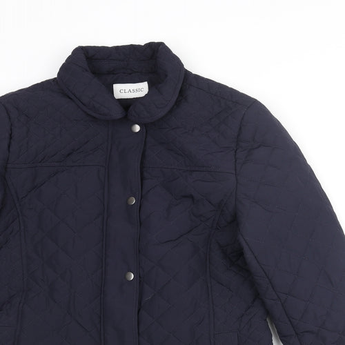 Classic Womens Blue Quilted Coat Size 10 Zip