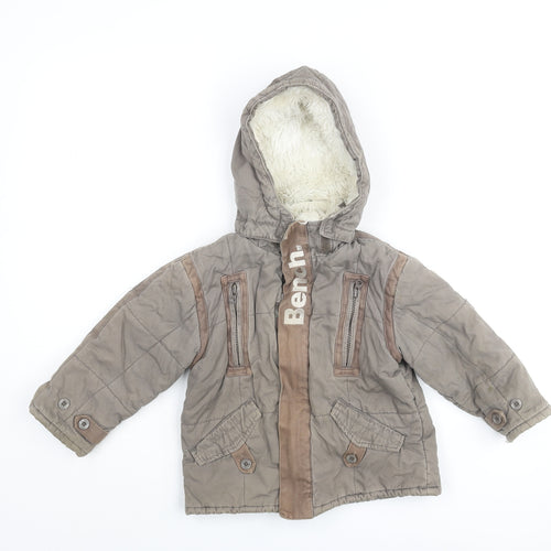 Bench Boys Brown Parka Coat Size 2-3 Years Zip - Logo