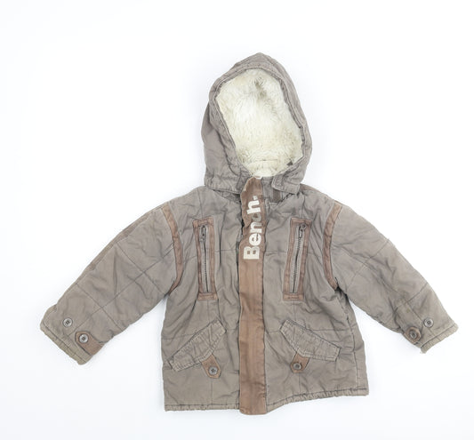 Bench Boys Brown Parka Coat Size 2-3 Years Zip - Logo