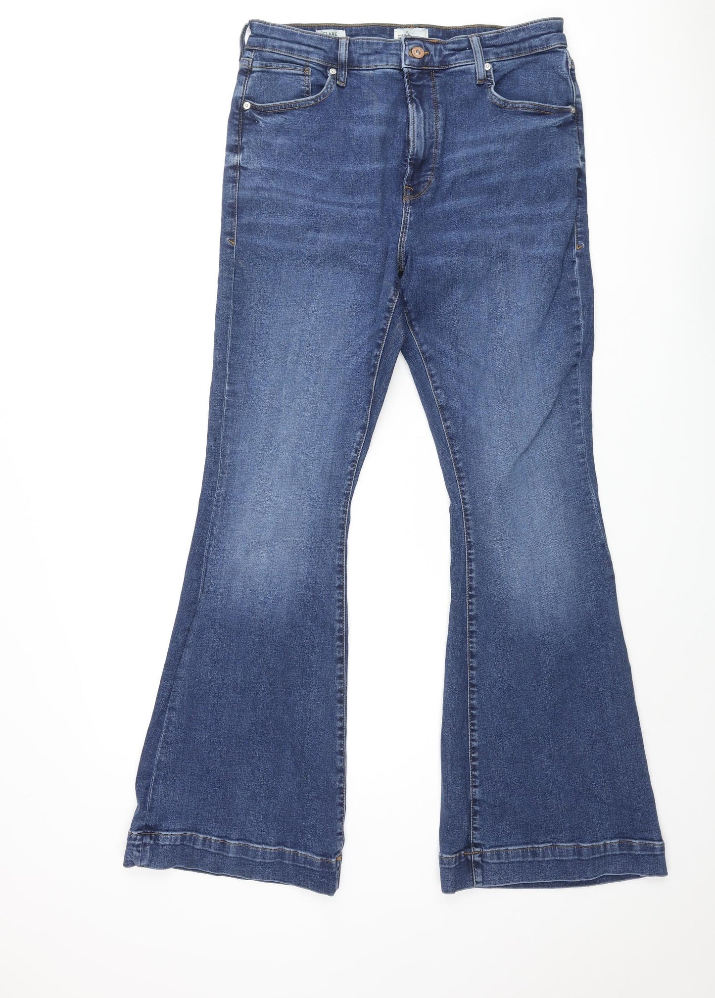 River Island Womens Blue Cotton Flared Jeans Size 16 L31 in Regular Zip