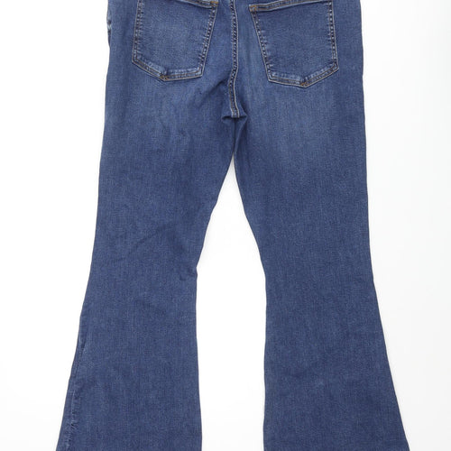River Island Womens Blue Cotton Flared Jeans Size 16 L31 in Regular Zip