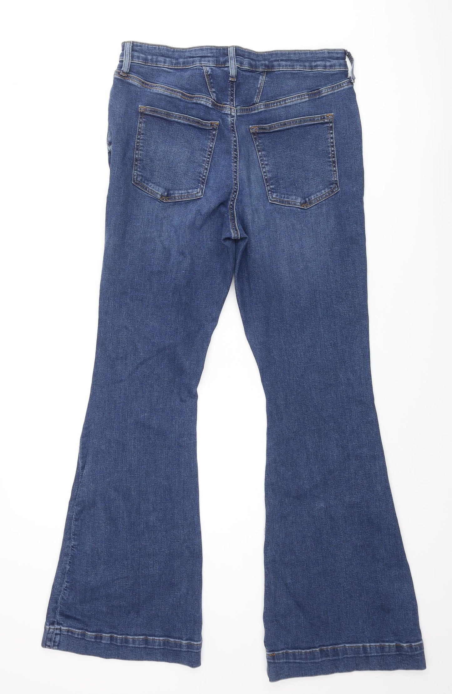 River Island Womens Blue Cotton Flared Jeans Size 16 L31 in Regular Zip