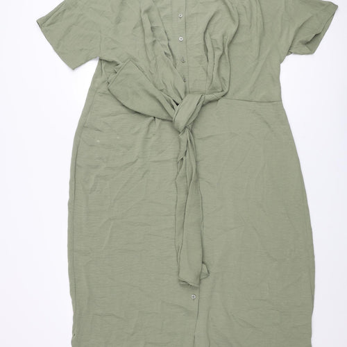 Marks and Spencer Womens Green Polyester Shirt Dress Size 16 Collared Button - Tie Detail