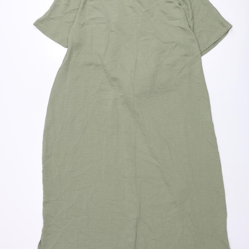 Marks and Spencer Womens Green Polyester Shirt Dress Size 16 Collared Button - Tie Detail