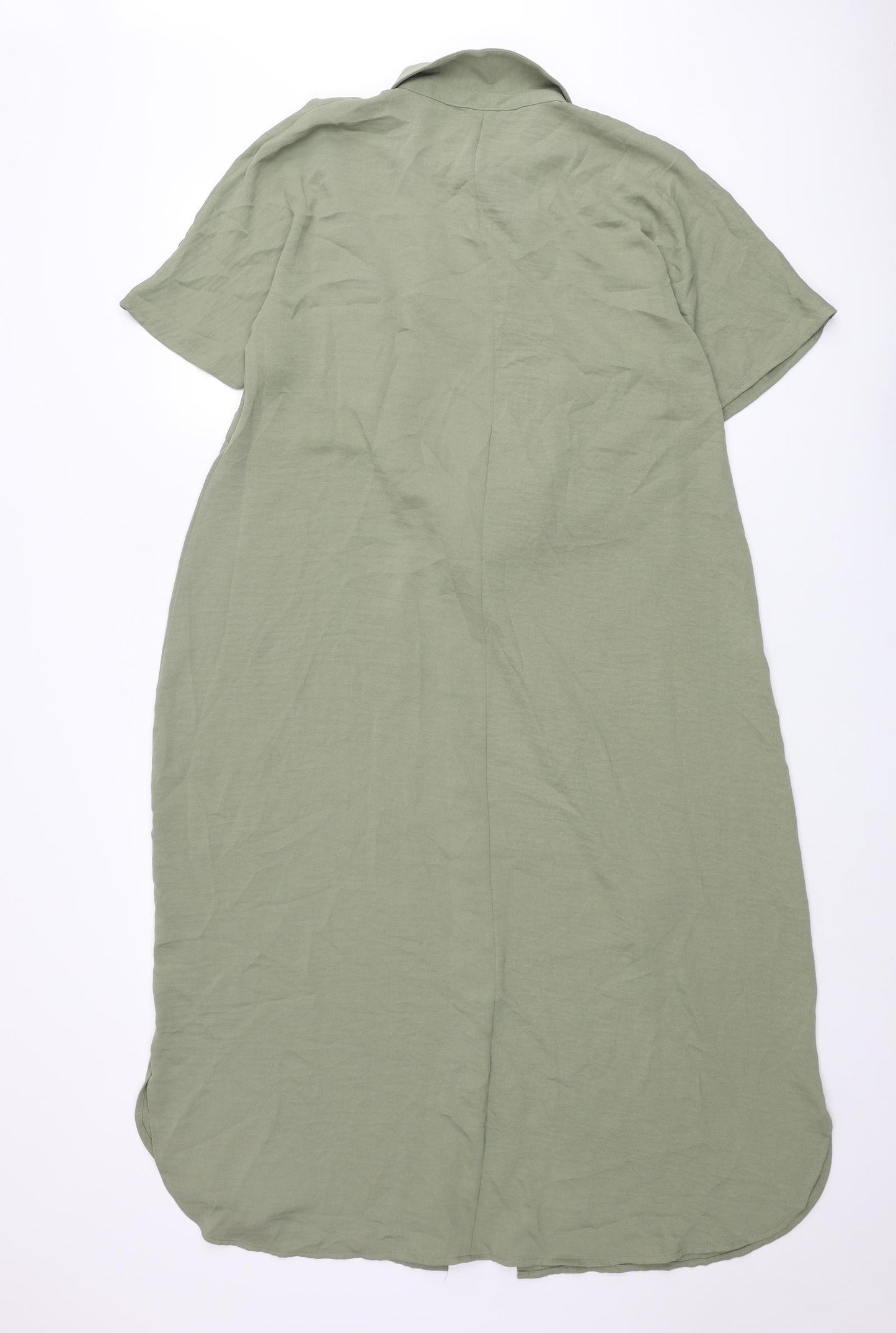 Marks and Spencer Womens Green Polyester Shirt Dress Size 16 Collared Button - Tie Detail