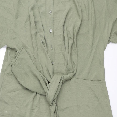 Marks and Spencer Womens Green Polyester Shirt Dress Size 16 Collared Button - Tie Detail