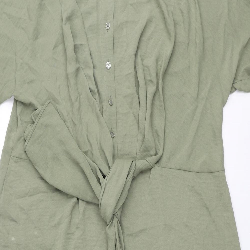 Marks and Spencer Womens Green Polyester Shirt Dress Size 16 Collared Button - Tie Detail