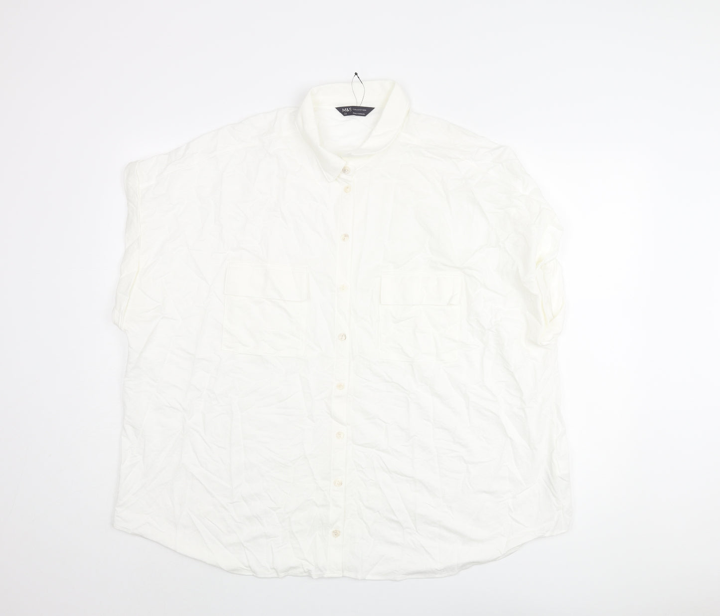 Marks and Spencer Womens White Viscose Basic Button-Up Size 22 Collared