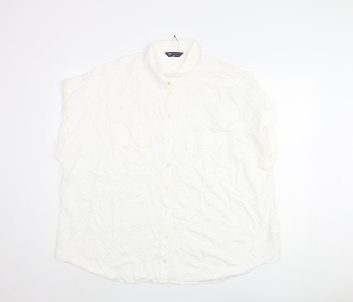 Marks and Spencer Womens White Viscose Basic Button-Up Size 22 Collared