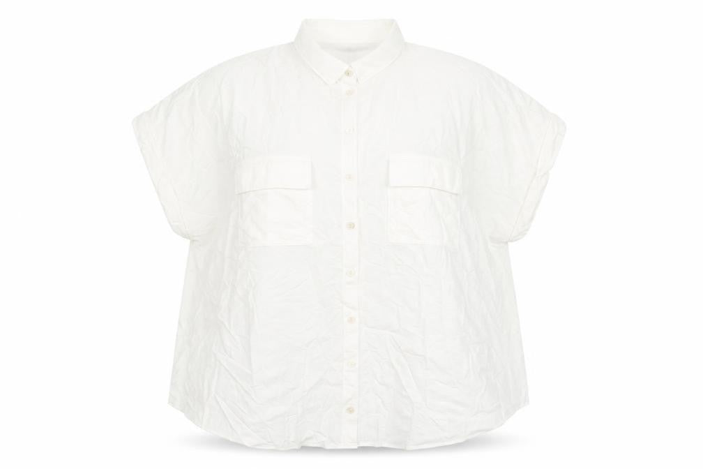 Front view of Marks & Spencer women’s white viscose basic button-up, size UK 22, collared