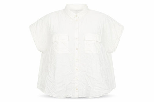 Front view of Marks & Spencer women’s white viscose basic button-up, size UK 22, collared